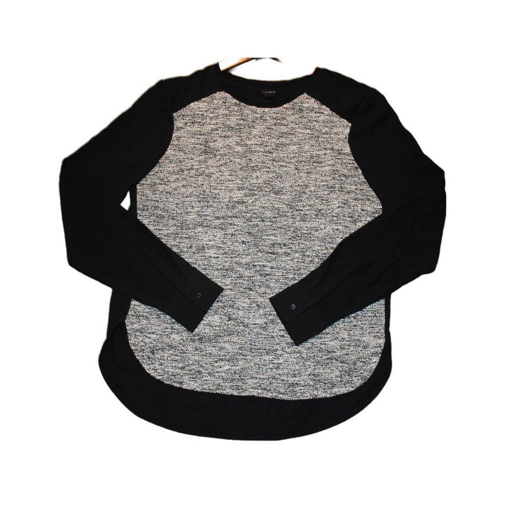 Ann Taylor Mixed Media Black & White Textured-Front Blouse Size Small